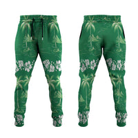 Green Hawaii Palm Tree Hibiscus Jogger Pants Fantasy Summer Vibe
