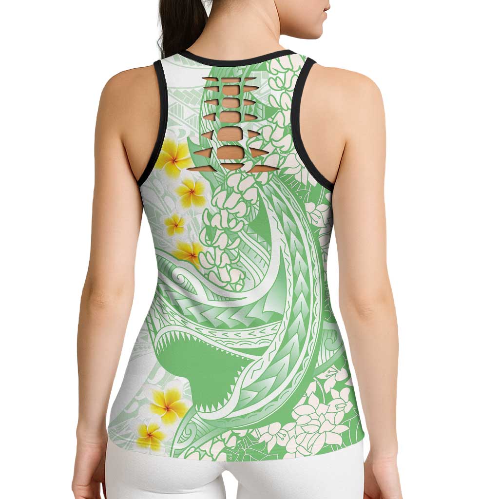 Green Hawaii Shark Tattoo Hollow Tank Top Puakenikeni Lei Plumeria Polynesian Pattern LT14 - Polynesian Pride