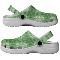 Green Hawaiian Quilt Clogs Shoes Hawaii Pineapple Monstera Palaka Motifs - Polynesian Pride