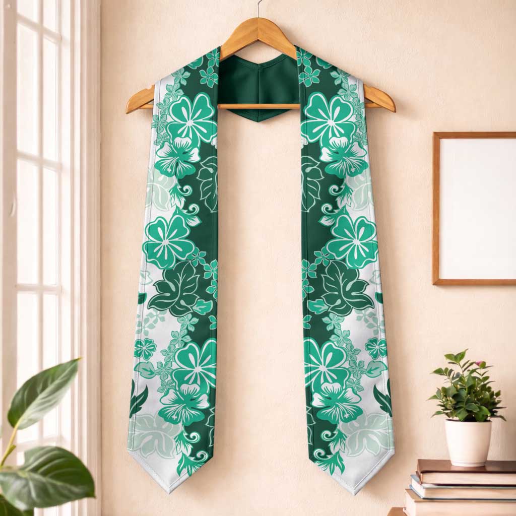 Green Hibiscus Plumeria Floral Graduation Stole LT01 One Size Green - Polynesian Pride