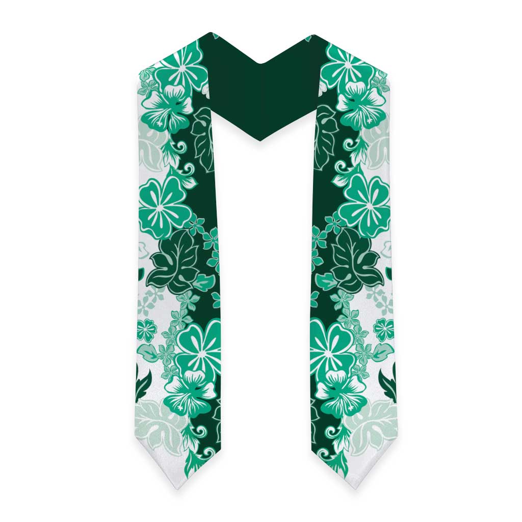 Green Hibiscus Plumeria Floral Graduation Stole LT01 - Polynesian Pride