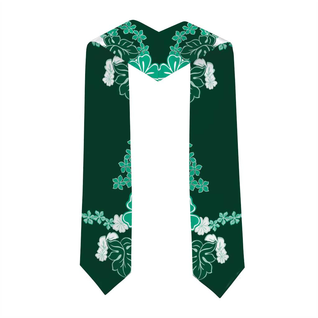 Green Hibiscus Plumeria Floral Graduation Stole LT01 - Polynesian Pride