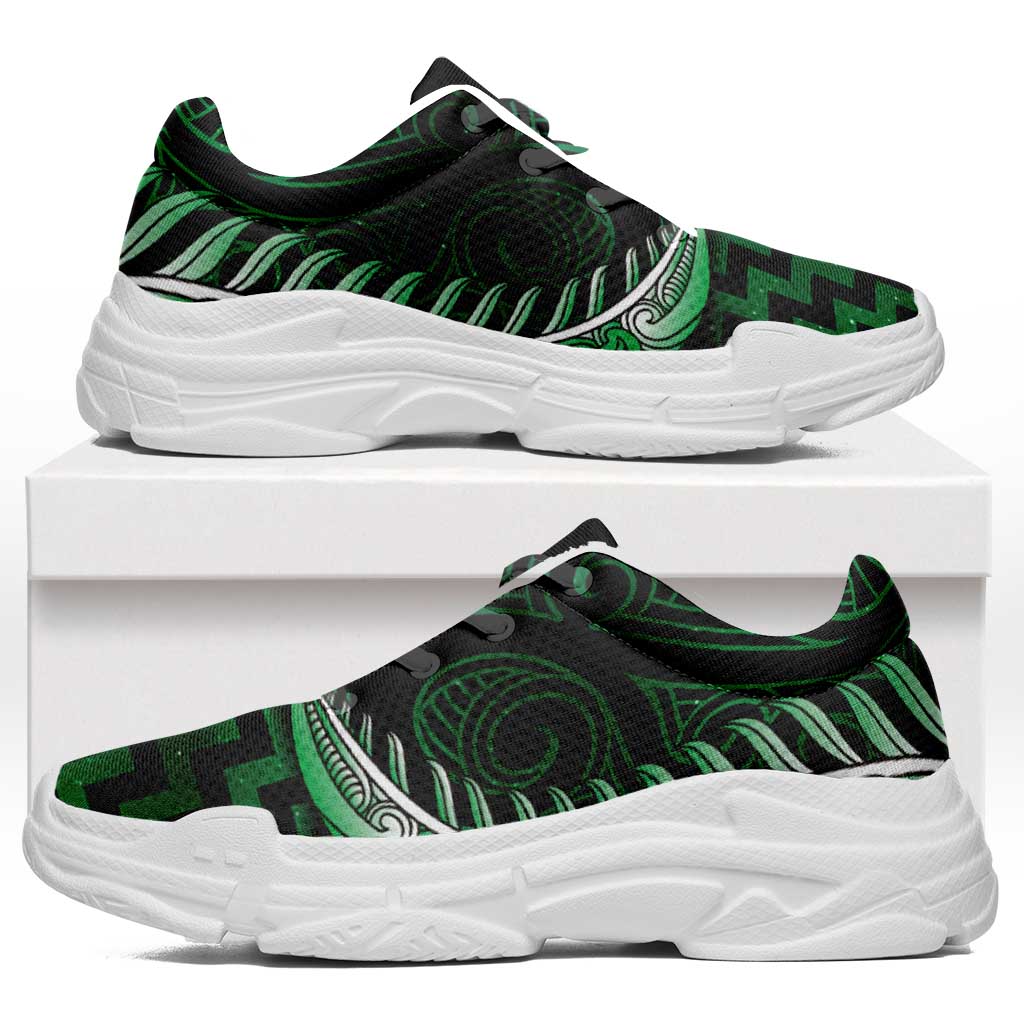 Green Matariki New Zealand Chunky Sneakers Maori Poutama Galaxy Vibes LT14 Green - Polynesian Pride