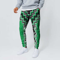 Green Niho Taniwha Mix Poutama Jogger Pants Unique Taniko Aotearoa LT01 - Polynesian Pride