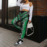 Green Niho Taniwha Mix Poutama Jogger Pants Unique Taniko Aotearoa LT01 - Polynesian Pride