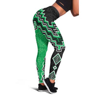 Green Niho Taniwha Mix Poutama Leggings Unique Taniko Aotearoa - Polynesian Pride