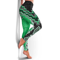 Green Niho Taniwha Mix Poutama Leggings Unique Taniko Aotearoa - Polynesian Pride
