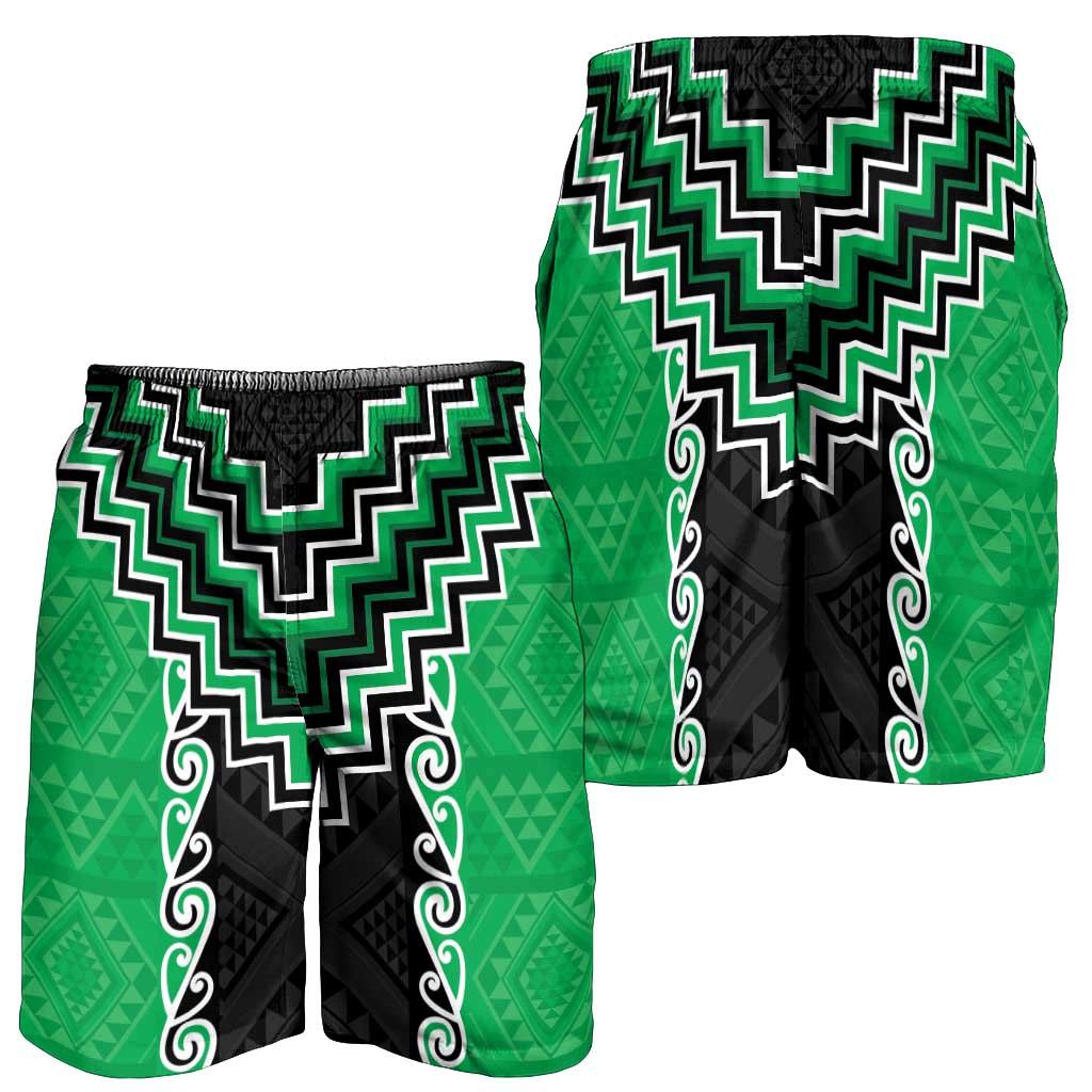 Green Niho Taniwha Mix Poutama Shorts for Men Unique Taniko Aotearoa LT01 - Polynesian Pride