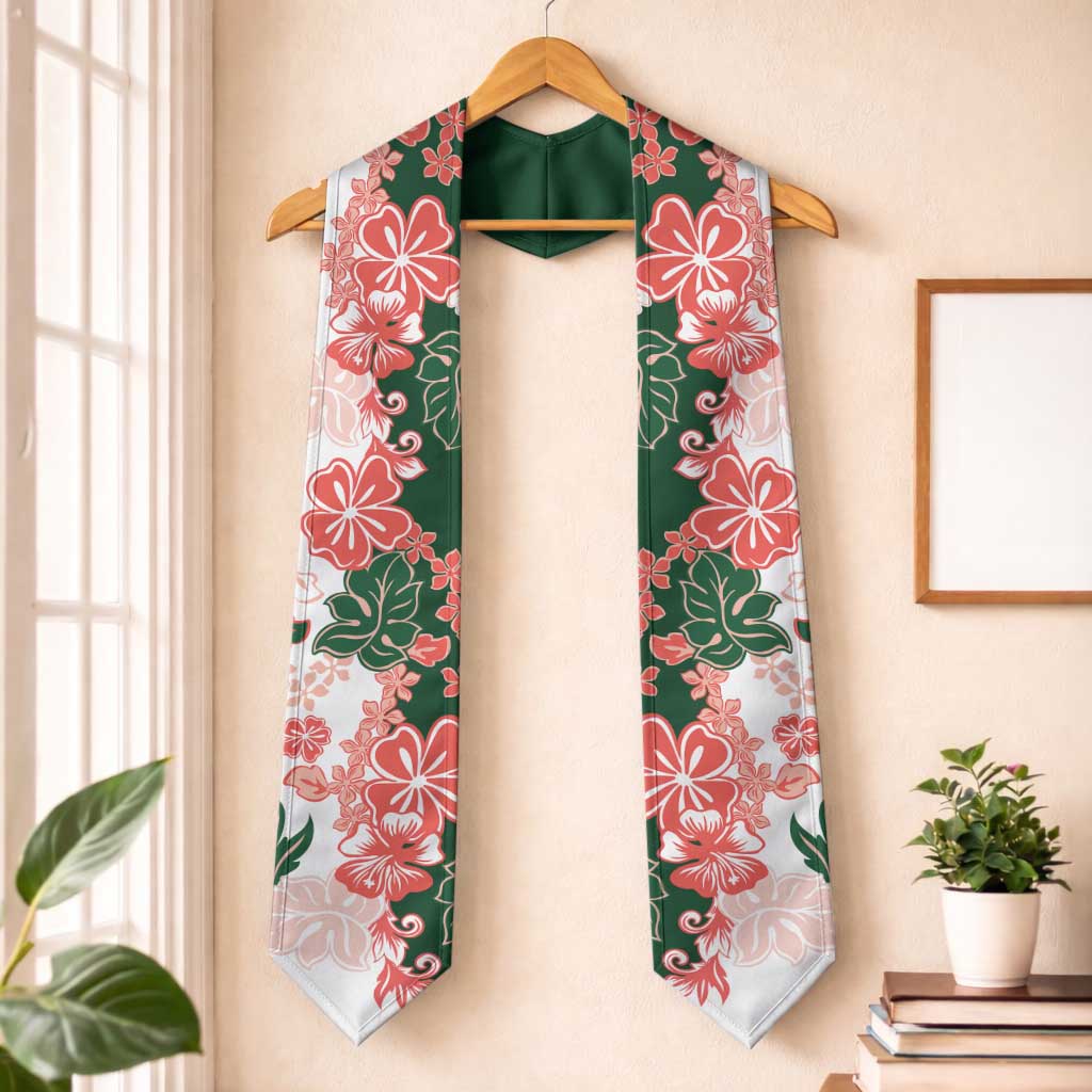 Green Orange Hibiscus Plumeria Floral Graduation Stole LT01 One Size Orange - Polynesian Pride