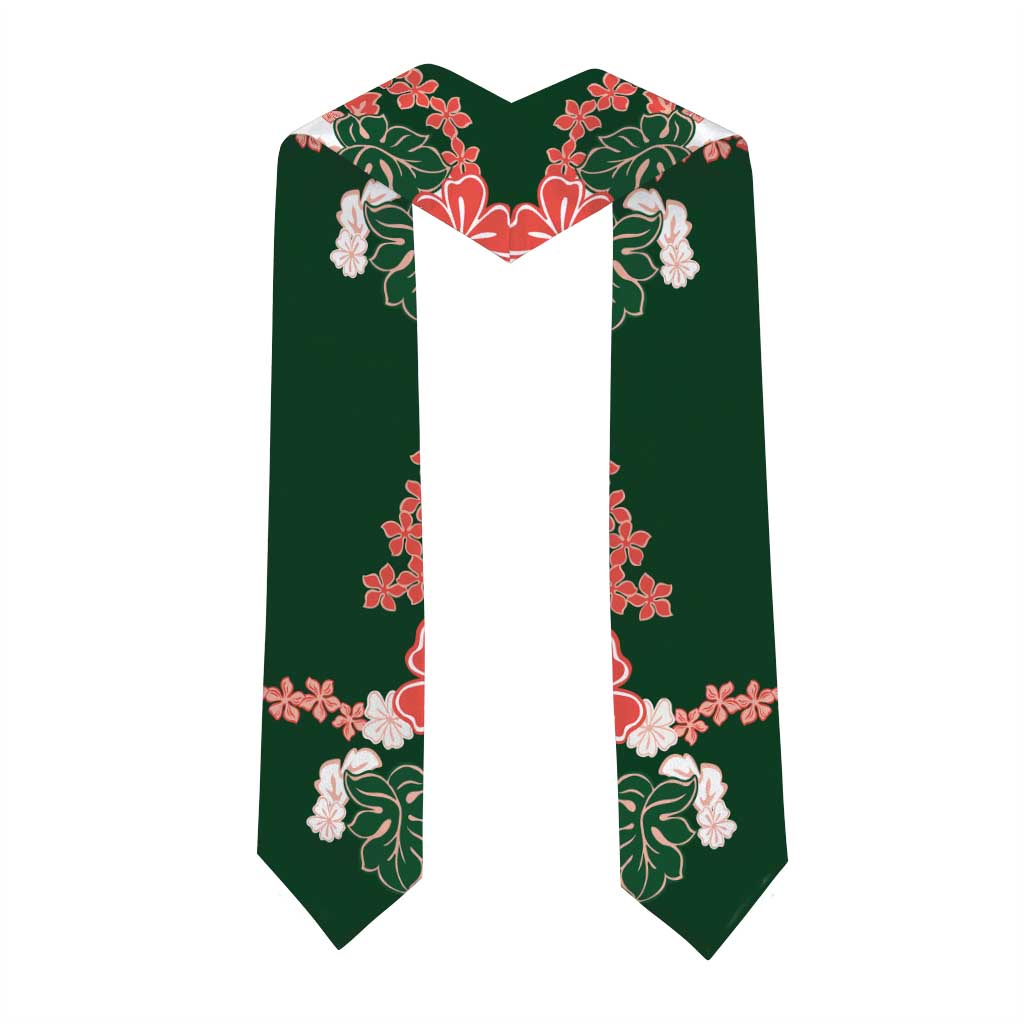 Green Orange Hibiscus Plumeria Floral Graduation Stole LT01 - Polynesian Pride