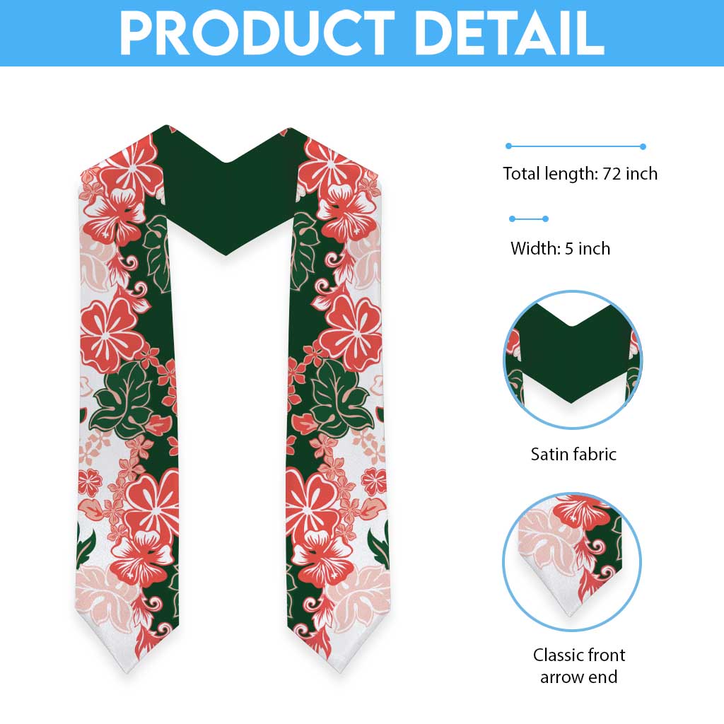 Green Orange Hibiscus Plumeria Floral Graduation Stole LT01 - Polynesian Pride