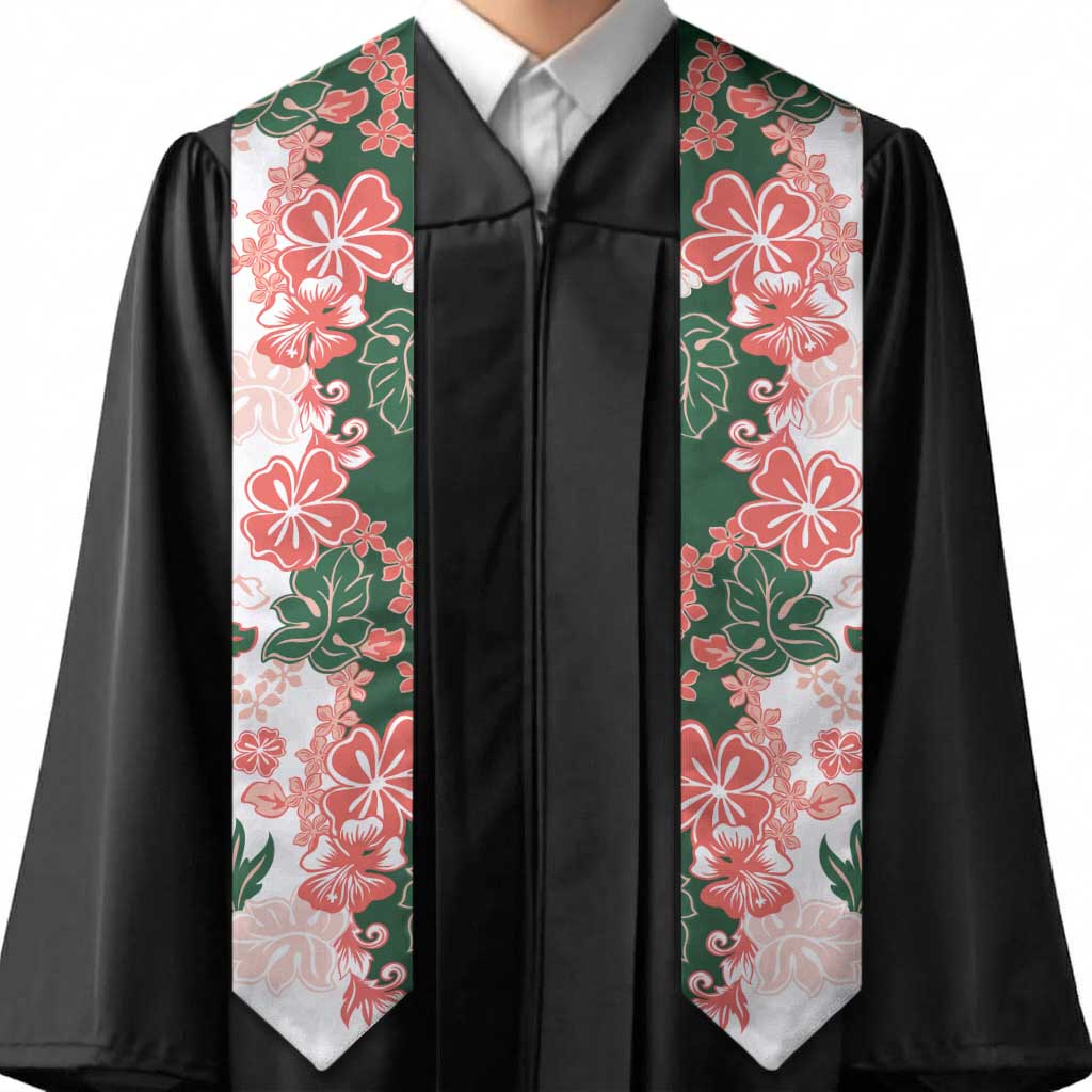 Green Orange Hibiscus Plumeria Floral Graduation Stole LT01 - Polynesian Pride