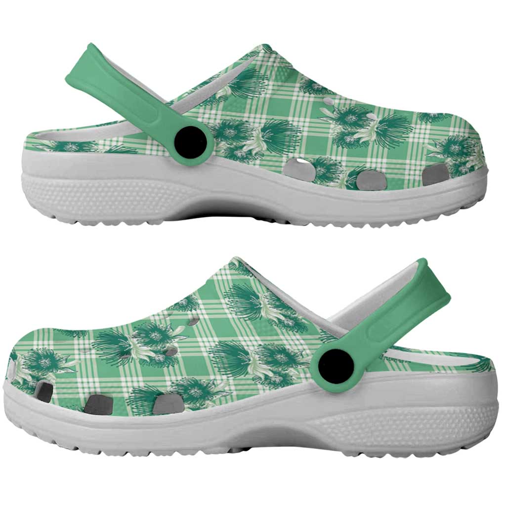 Green Palaka Hawaii Clogs Shoes Hawaiian Lehua Blossoms LT05 - Polynesian Pride