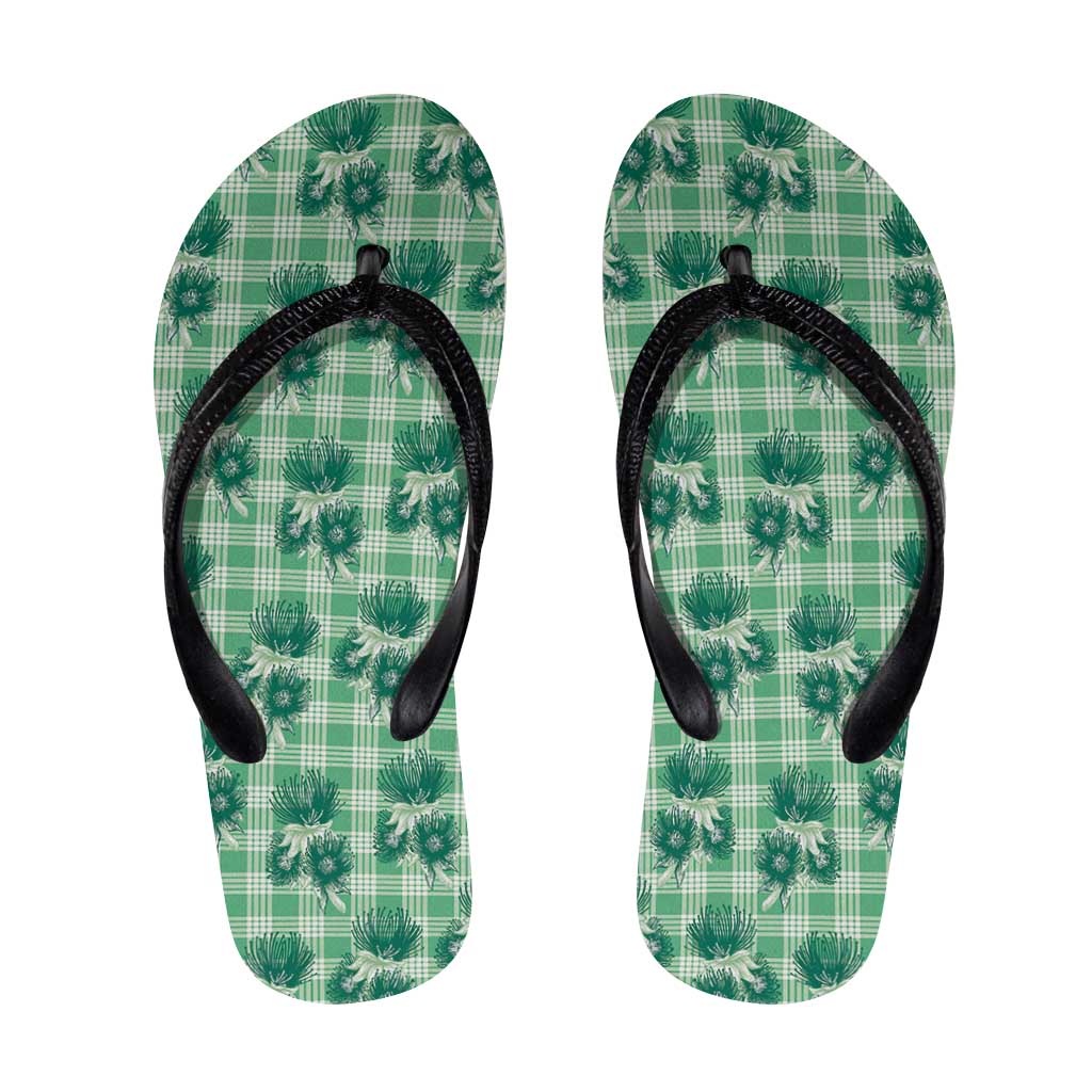 Green Palaka Hawaii Flip Flops Hawaiian Lehua Blossoms LT05 Green - Polynesian Pride