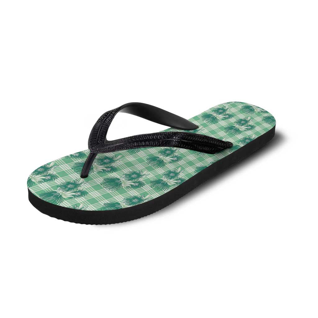 Green Palaka Hawaii Flip Flops Hawaiian Lehua Blossoms