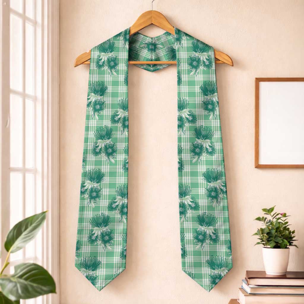 Green Palaka Hawaii Graduation Stole Hawaiian Lehua Blossoms LT05 One Size Green - Polynesian Pride