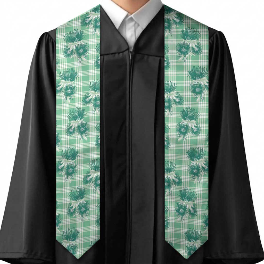Green Palaka Hawaii Graduation Stole Hawaiian Lehua Blossoms LT05 - Polynesian Pride