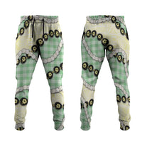 Green Palaka Hawaii Jogger Pants Kukui Nut Pikake Lei Hawaiian Tapa Pattern LT14 Green - Polynesian Pride
