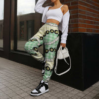 Green Palaka Hawaii Jogger Pants Kukui Nut Pikake Lei Hawaiian Tapa Pattern LT14 - Polynesian Pride