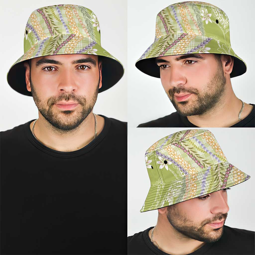 Green Palaka Hawaii Leis Bucket Hat Hawaiian-plaid Elegant Tropical Vibes - Polynesian Pride