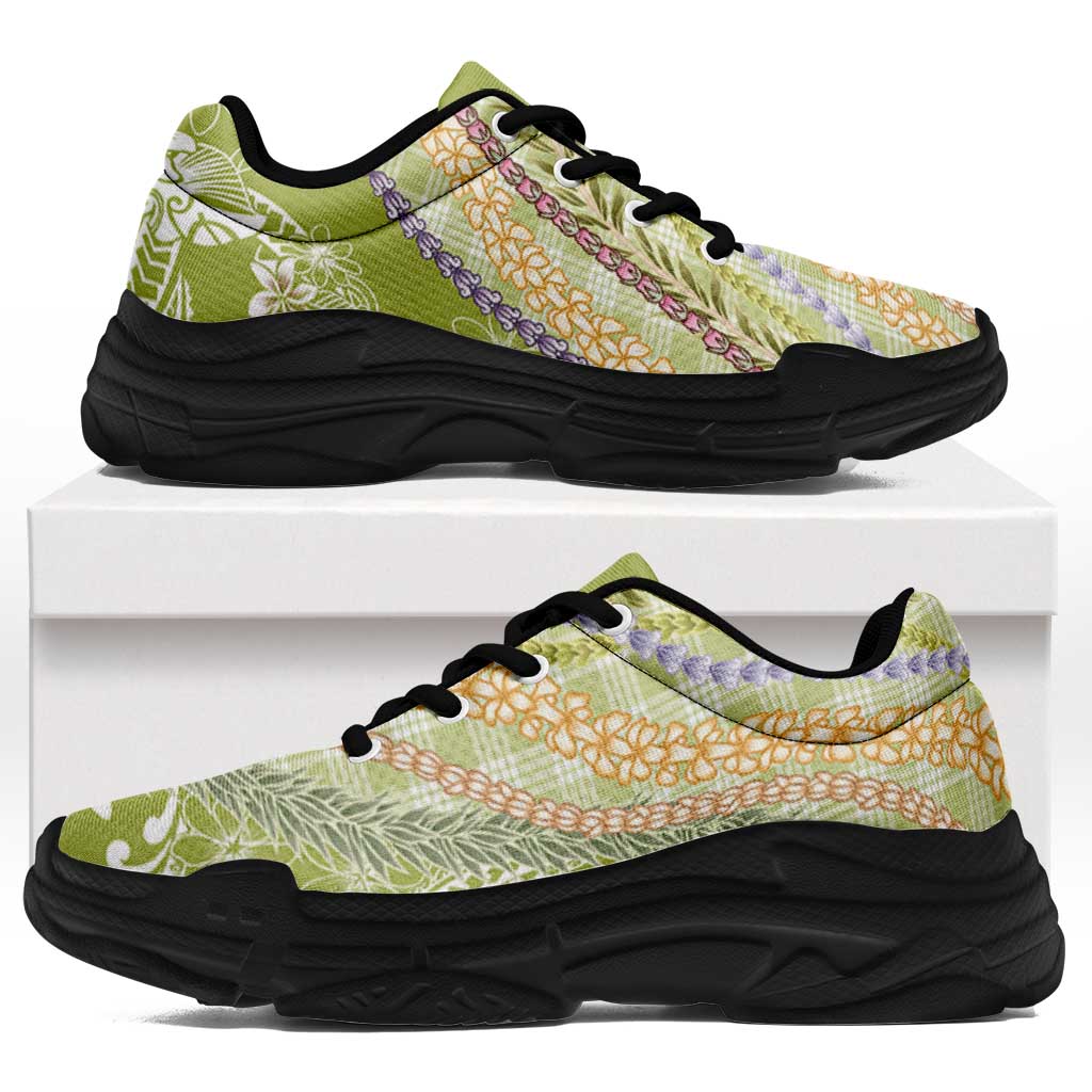 Green Palaka Hawaii Leis Chunky Sneakers Hawaiian-plaid Elegant Tropical Vibes LT14 Green - Polynesian Pride