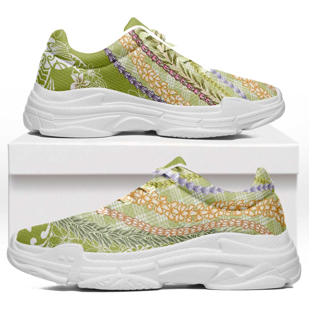 Green Palaka Hawaii Leis Chunky Sneakers Hawaiian-plaid Elegant Tropical Vibes LT14 Green - Polynesian Pride