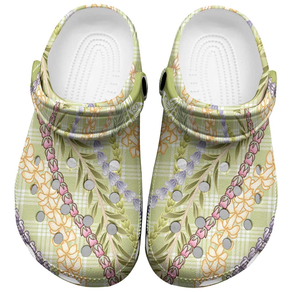 Green Palaka Hawaii Leis Clogs Shoes Hawaiian-plaid Elegant Tropical Vibes LT14 Green - Polynesian Pride