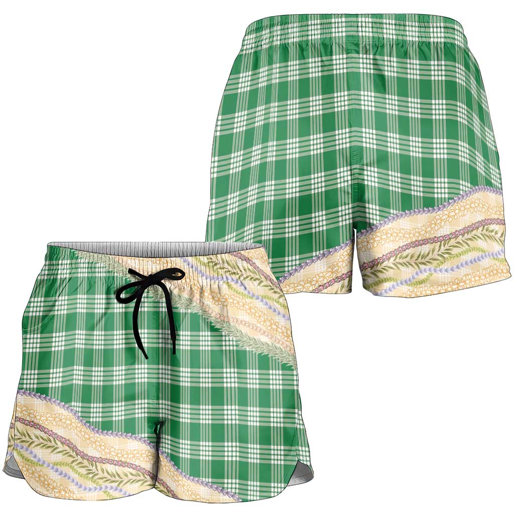 Green Palaka Hawaii Leis Elegant Vibes Shorts for Women LT14 - Polynesian Pride