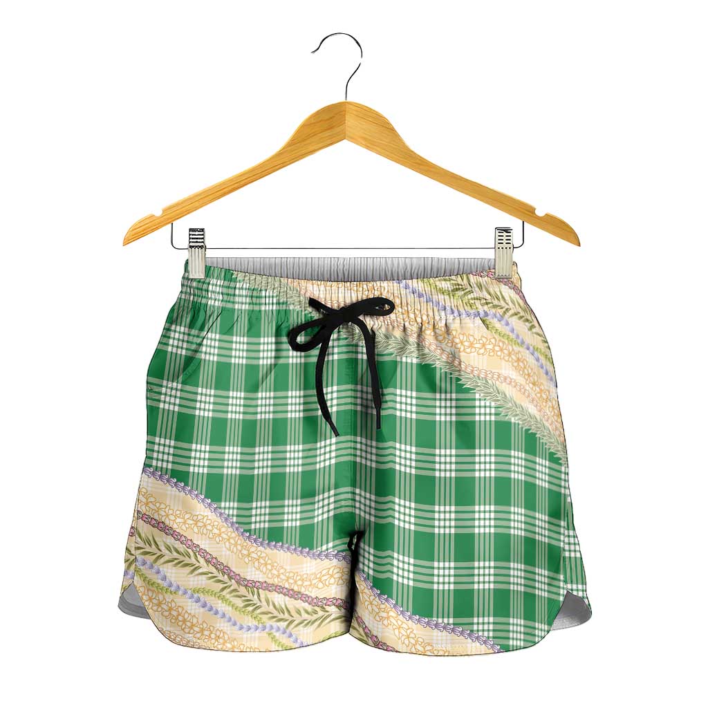 Green Palaka Hawaii Leis Elegant Vibes Shorts for Women LT14 - Polynesian Pride