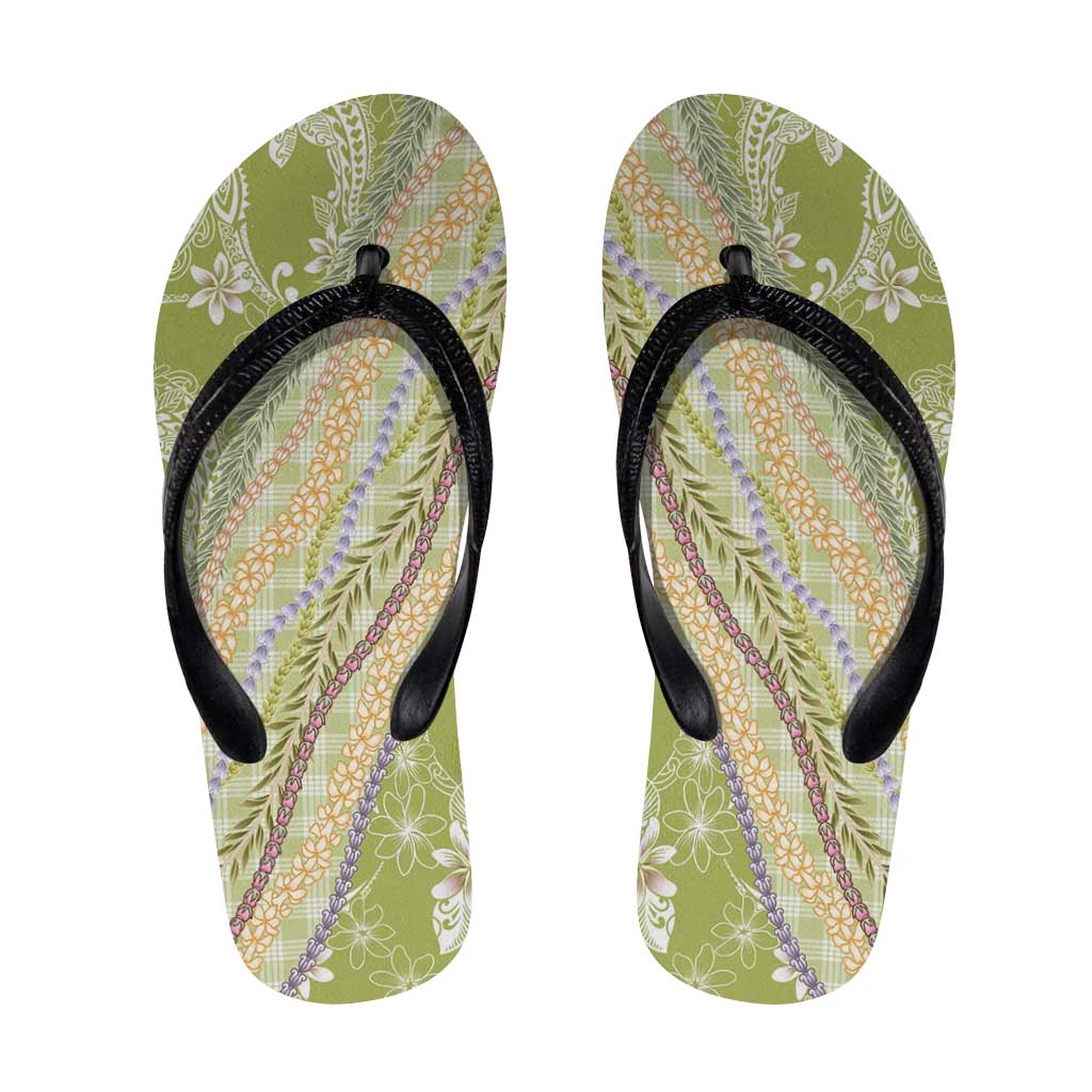 Green Palaka Hawaii Leis Flip Flops Hawaiian-plaid Elegant Tropical Vibes - Polynesian Pride