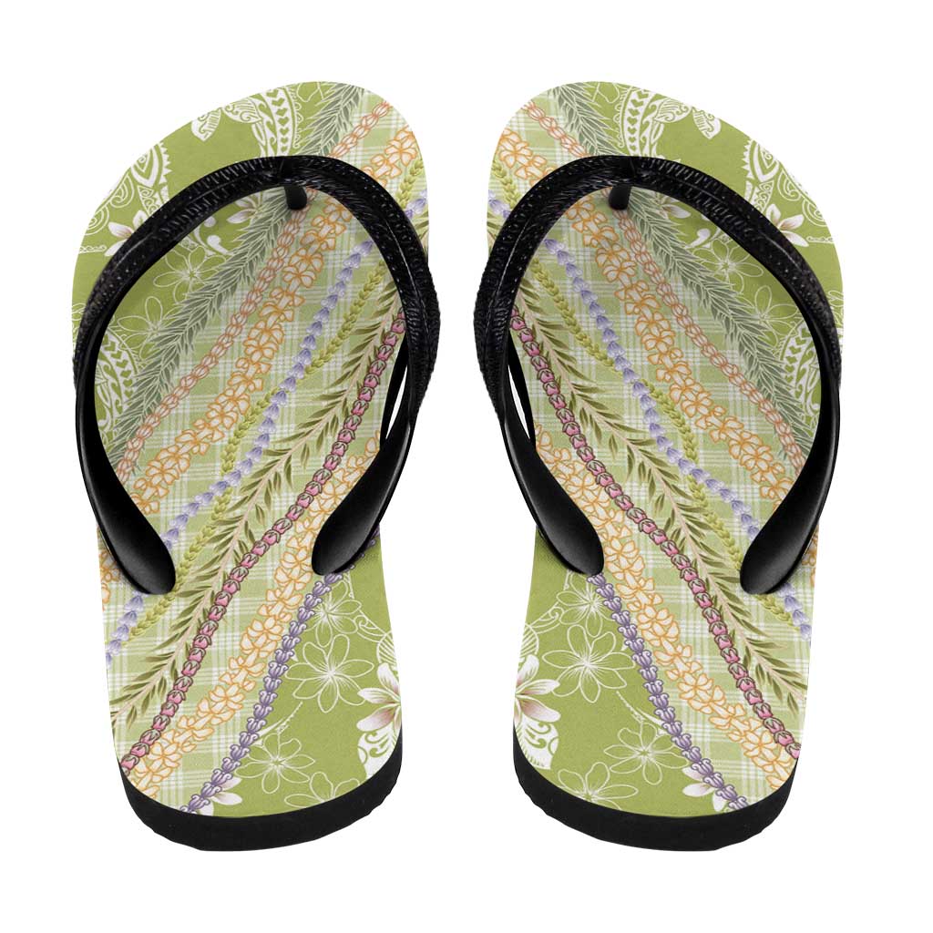 Green Palaka Hawaii Leis Flip Flops Hawaiian-plaid Elegant Tropical Vibes - Polynesian Pride