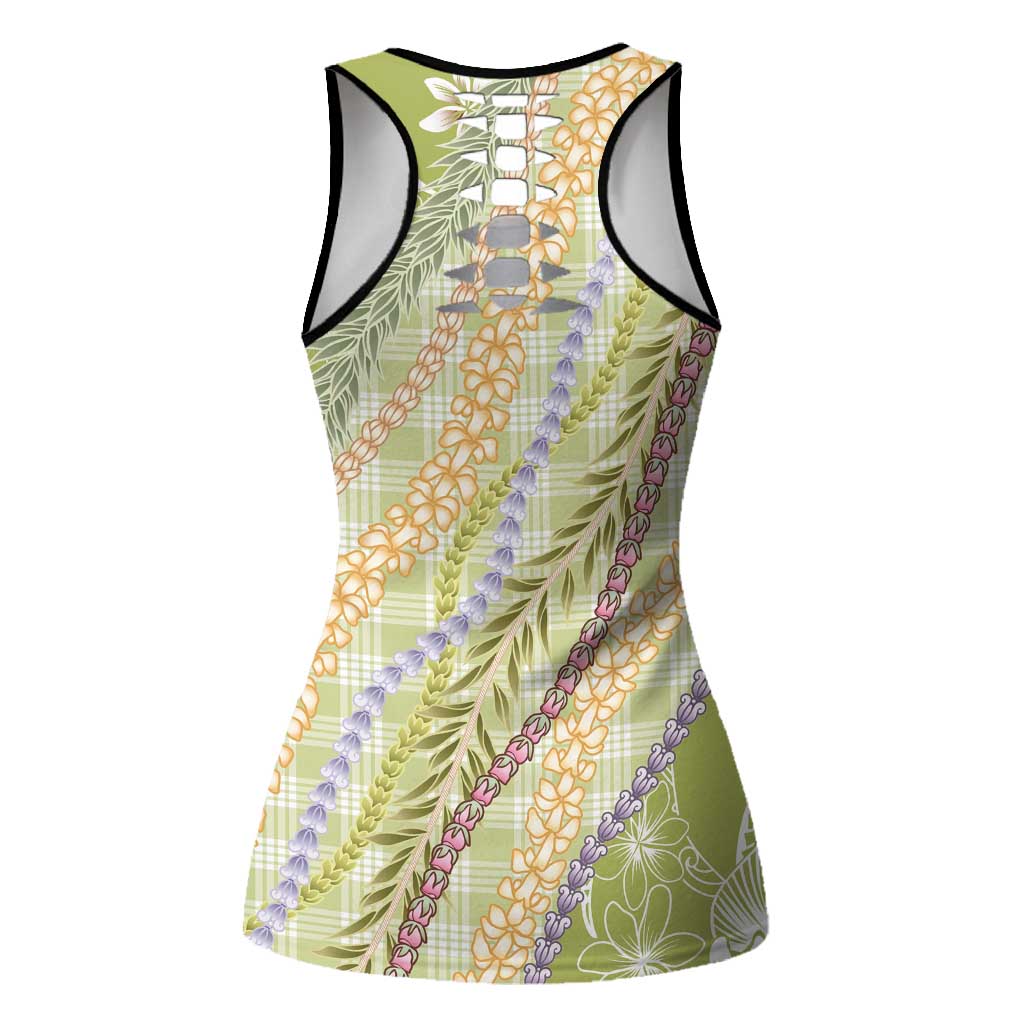 Green Palaka Hawaii Leis Hollow Tank Top Hawaiian-plaid Elegant Tropical Vibes - Polynesian Pride