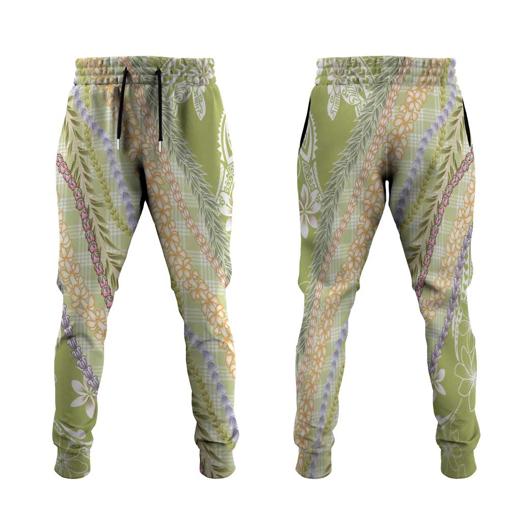 Green Palaka Hawaii Leis Jogger Pants Hawaiian-plaid Elegant Tropical Vibes LT14 Green - Polynesian Pride