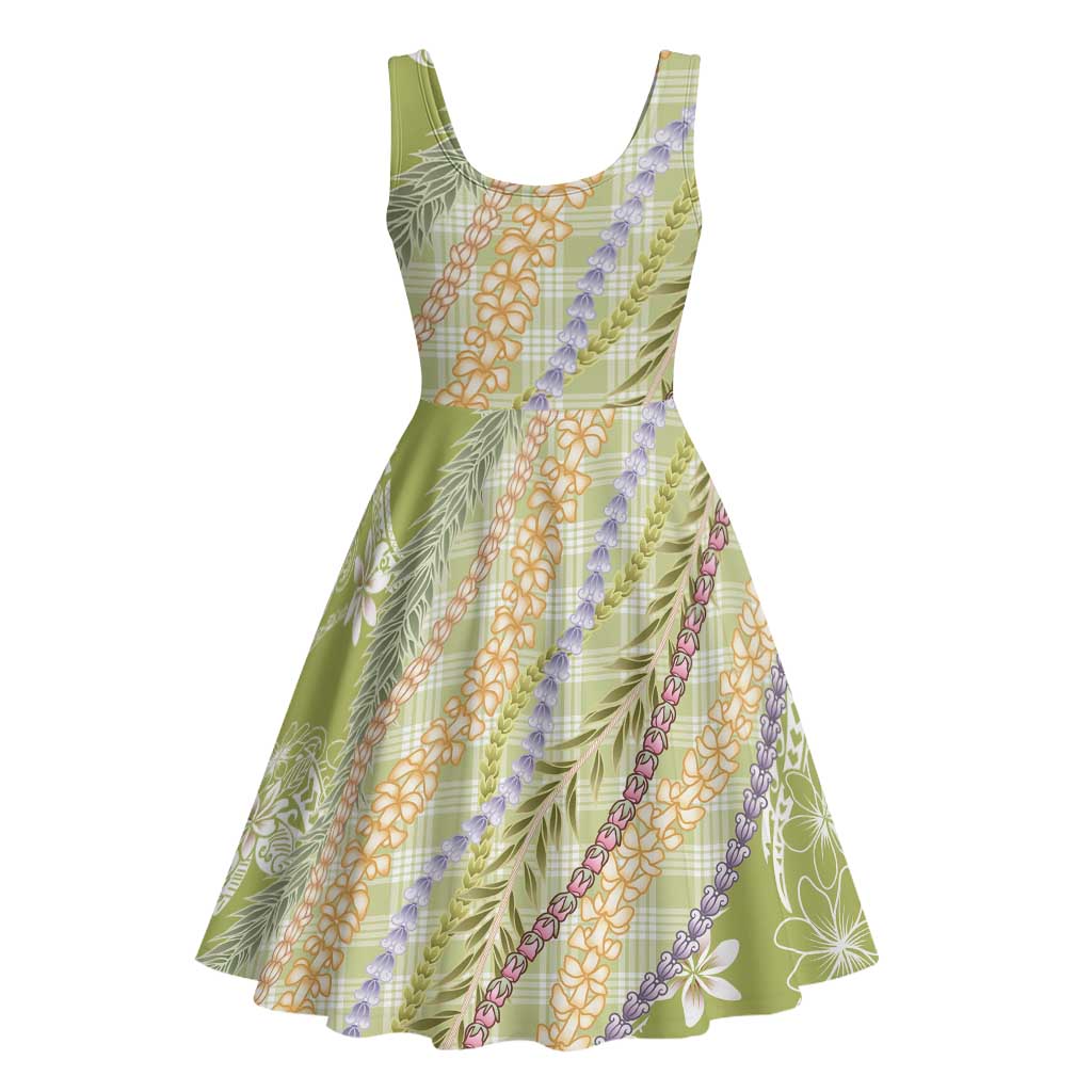Green Palaka Hawaii Leis Midi Dress Hawaiian-plaid Elegant Tropical Vibes - Polynesian Pride