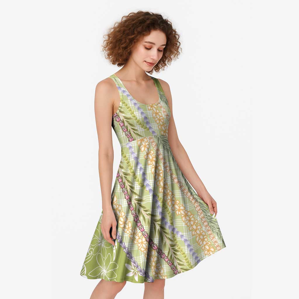 Green Palaka Hawaii Leis Midi Dress Hawaiian-plaid Elegant Tropical Vibes - Polynesian Pride