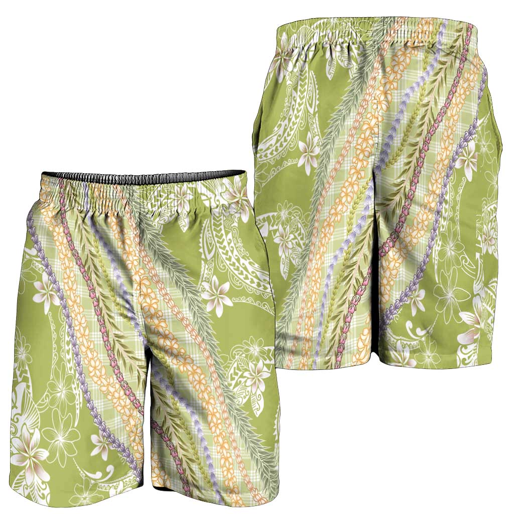 Green Palaka Hawaii Leis Shorts for Men Hawaiian-plaid Elegant Tropical Vibes LT14 - Polynesian Pride