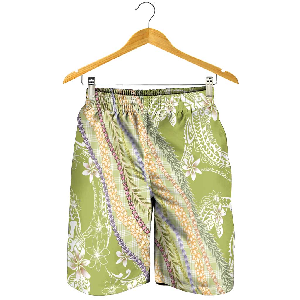 Green Palaka Hawaii Leis Shorts for Men Hawaiian-plaid Elegant Tropical Vibes LT14 - Polynesian Pride