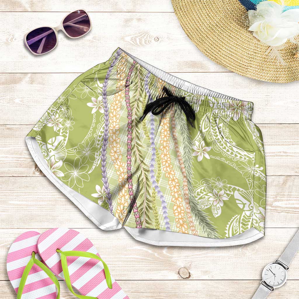 Green Palaka Hawaii Leis Shorts for Women Hawaiian-plaid Elegant Tropical Vibes LT14 Green - Polynesian Pride