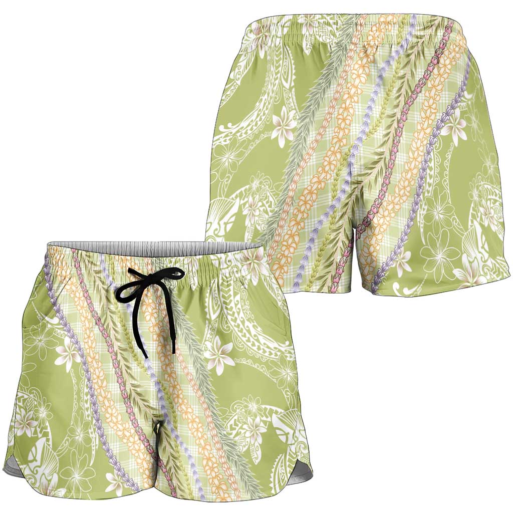 Green Palaka Hawaii Leis Shorts for Women Hawaiian-plaid Elegant Tropical Vibes LT14 - Polynesian Pride