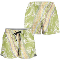 Green Palaka Hawaii Leis Shorts for Women Hawaiian-plaid Elegant Tropical Vibes LT14 - Polynesian Pride