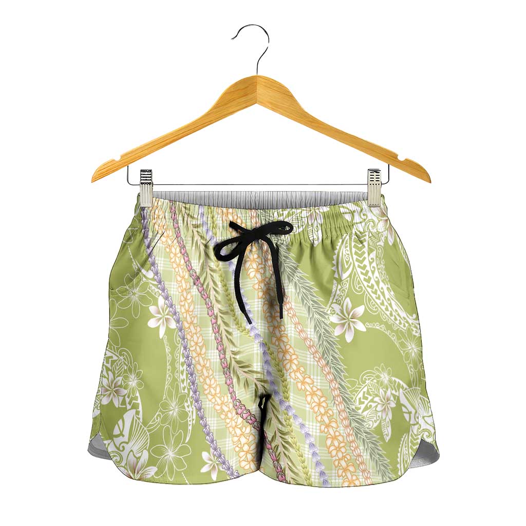 Green Palaka Hawaii Leis Shorts for Women Hawaiian-plaid Elegant Tropical Vibes LT14 - Polynesian Pride