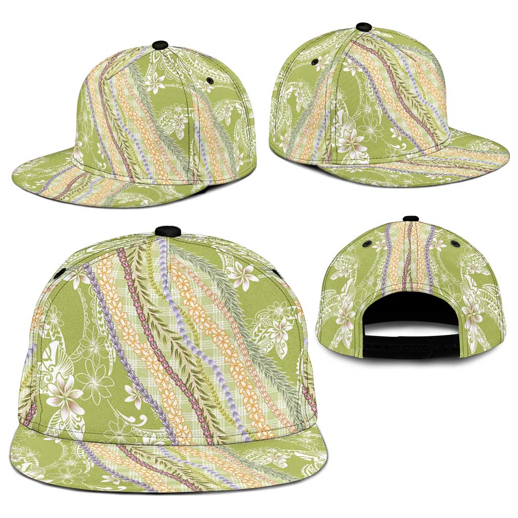 Green Palaka Hawaii Leis Snapback Cap Hawaiian-plaid Elegant Tropical Vibes - Polynesian Pride