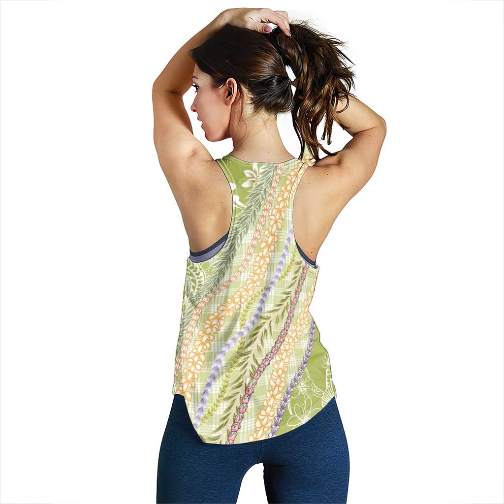 Green Palaka Hawaii Leis Women Racerback Tank Hawaiian-plaid Elegant Tropical Vibes LT14 - Polynesian Pride