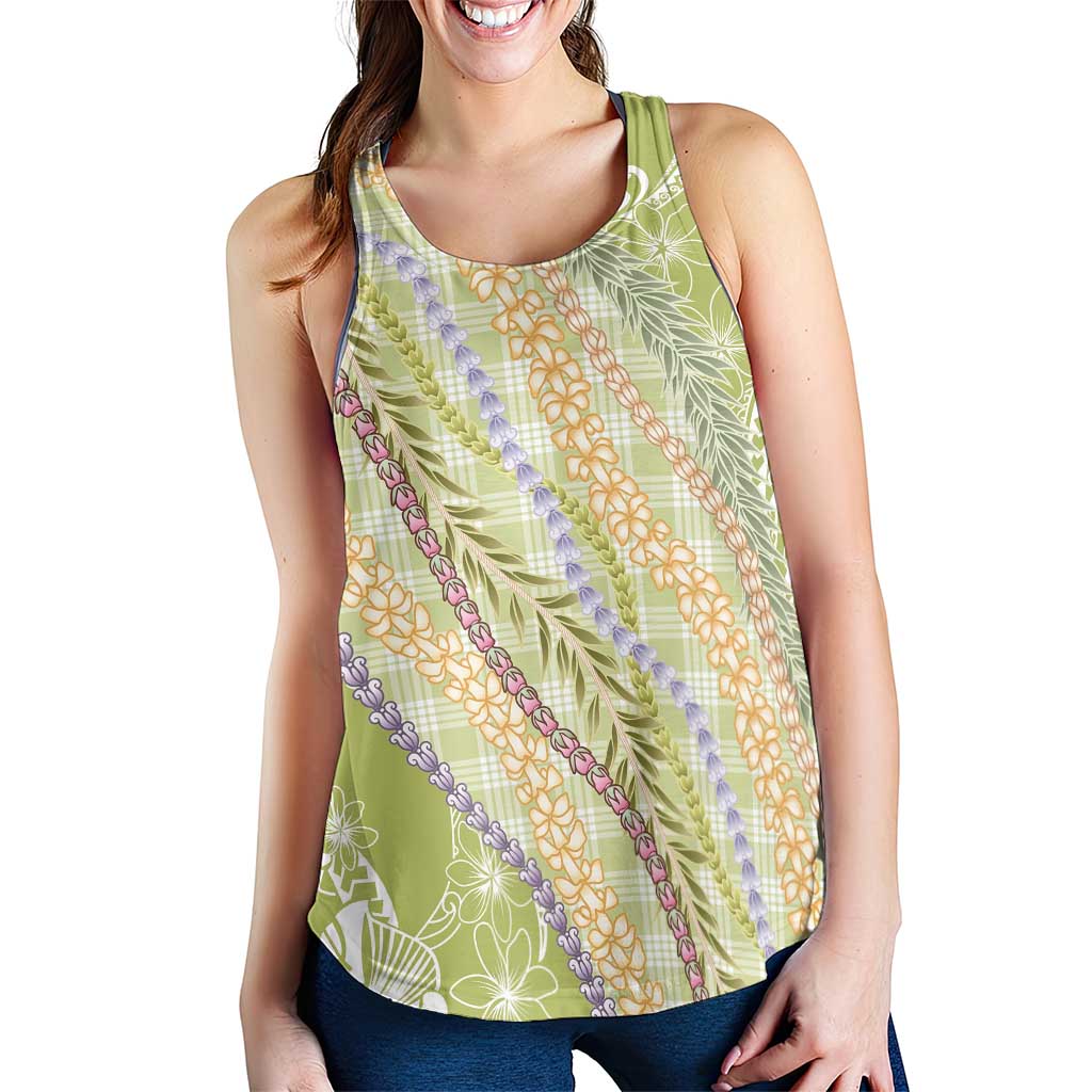 Green Palaka Hawaii Leis Women Racerback Tank Hawaiian-plaid Elegant Tropical Vibes LT14 - Polynesian Pride