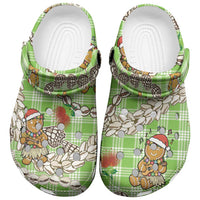 Green Palaka Hawaii Mele Kalikimaka Clogs Shoes Ohia Lehua Shell Leis Funny Gingerbread Santa LT14 Green - Polynesian Pride