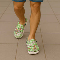 Green Palaka Hawaii Mele Kalikimaka Clogs Shoes Ohia Lehua Shell Leis Funny Gingerbread Santa LT14 - Polynesian Pride