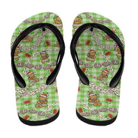 Green Palaka Hawaii Mele Kalikimaka Flip Flops Ohia Lehua Shell Leis Funny Gingerbread Santa - Polynesian Pride