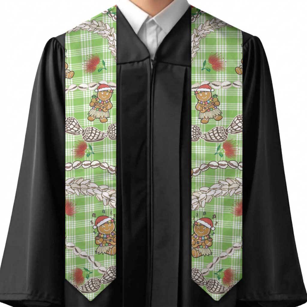 Green Palaka Hawaii Mele Kalikimaka Graduation Stole Ohia Lehua Shell Leis Funny Gingerbread Santa LT14 - Polynesian Pride