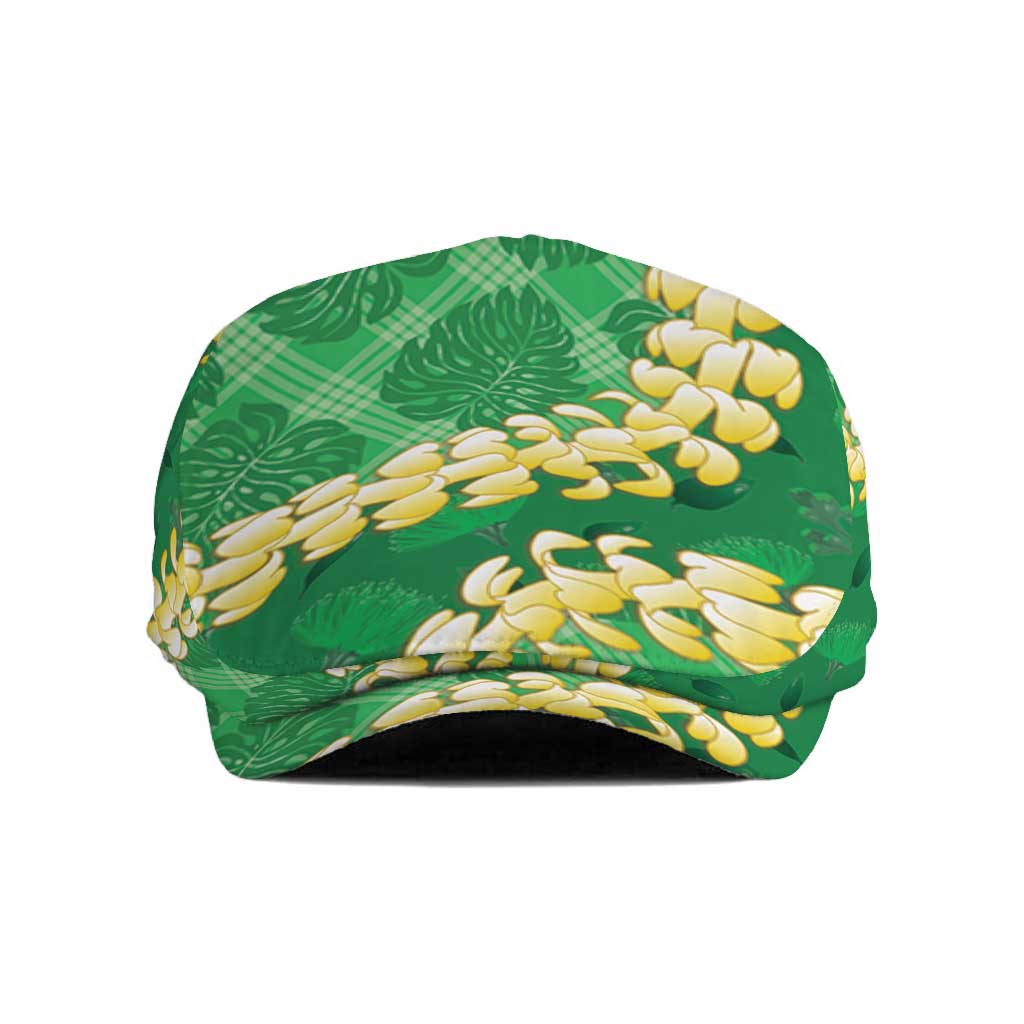 Green Palaka Hawaii Mele Kalikimaka Jeff Hat Ohia Lehua Monstera Puakenikeni Lei - Polynesian Pride