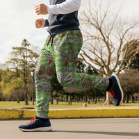 Green Palaka Hawaii Mele Kalikimaka Jogger Pants Ohia Lehua Shell Leis Funny Gingerbread Santa LT14 - Polynesian Pride